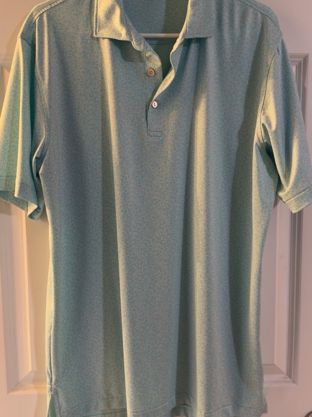 Peter Millar Men's Mint Green Short-Sleeve Polo with Micro Print - Picture 2 of 4